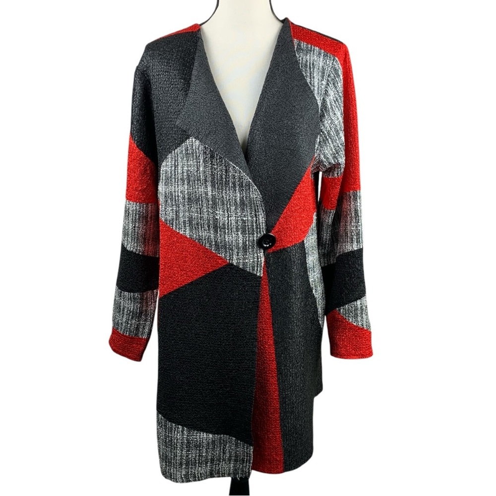 Chico’s Travelers Color Block Patchwork Duster Cardigan Jacket Size 4P